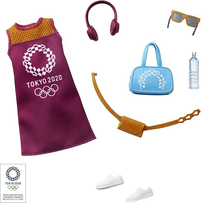 Barbie Storytelling Fashion Pack of Doll Clothes Inspired by The Olympic Games Tokyo 2020: Dress with 6 Accessories Dolls, Gift for 3 to 8 Year Olds
