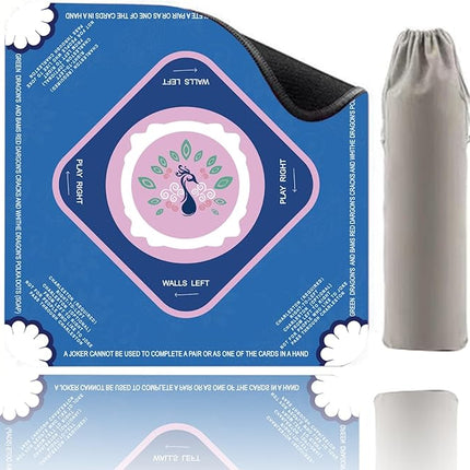 Mahjong Mat-Non-Slip Noise Reduction Gaming Mat,with Playing Instructions for Learnin,for Mahjong、Poker-Board Games、Card Games、Dominoes (31.5In*31.5In) (Blue)