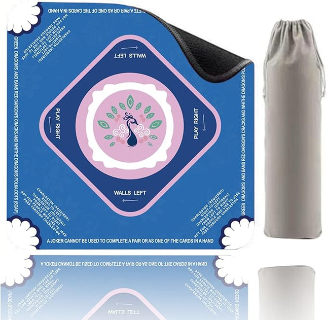 Mahjong Mat-Non-Slip Noise Reduction Gaming Mat,with Playing Instructions for Learnin,for Mahjong、Poker-Board Games、Card Games、Dominoes (31.5In*31.5In) (Blue)