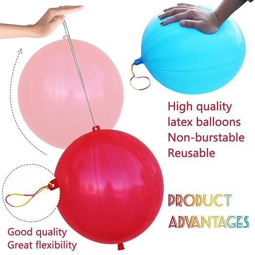 41Pcs Punch Balloons, Thickened Neon Punching Balloon Heavy Duty with Rubber Band Handle Birthday Party Favors for Kids Weddings Goodie Bag Supply