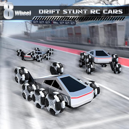 8WD Remote Control Car, 2.4GHz 360° Rotating Stunt RC Car with LED Lights and Music, 1:16 Drift Climbing Toy for Kids, Christmas Birthday Gift for Boys Aged 6-14