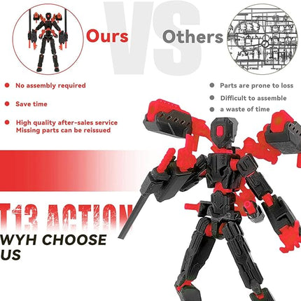 (Assembly Completed) 8 inch T13 Action Figure Set,T 13 Action Figure Multi-Articular Mobile Robot Nova T-13,Desktop Decorations for Game Lovers Toys (Black Red)