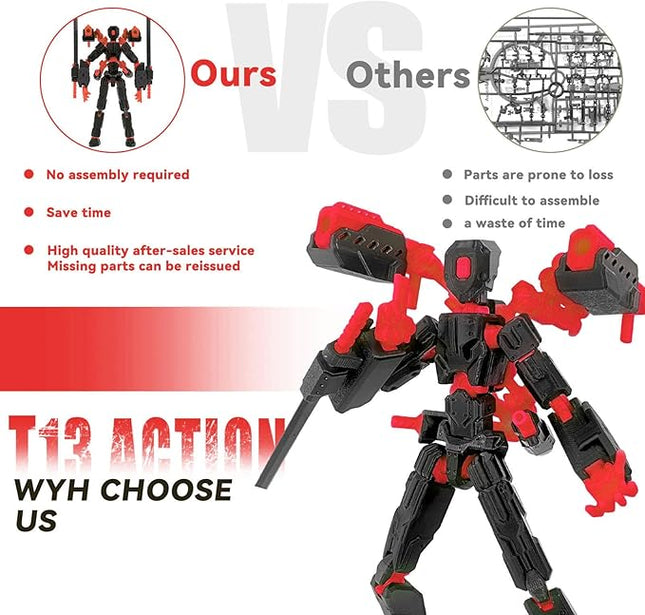(Assembly Completed) 8 inch T13 Action Figure Set,T 13 Action Figure Multi-Articular Mobile Robot Nova T-13,Desktop Decorations for Game Lovers Toys (Black Red)
