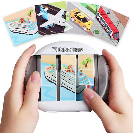 Rotating Puzzle for Kids 3 4 5 6 7 8 Year Old, 4 Puzzles in 1, Toddlers Travel, Car, Airplane, Road Trip Activities, Fine Motor Skills, Fidget, Gift for Boys & Girls Ages 3+ (Transportation)