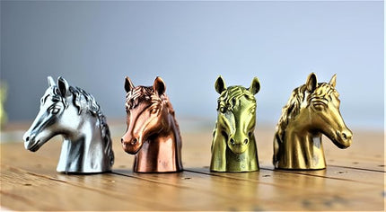 Metal Horse Race Board Game Set with Horse Racing Thick & Solid Wood Game Board(16"/Dark),11 Luxurious with 4 Antique(Gold,Silver,Red Cooper&Bronze) Metal Craft Horses, Dice&Cards (HR-M654)