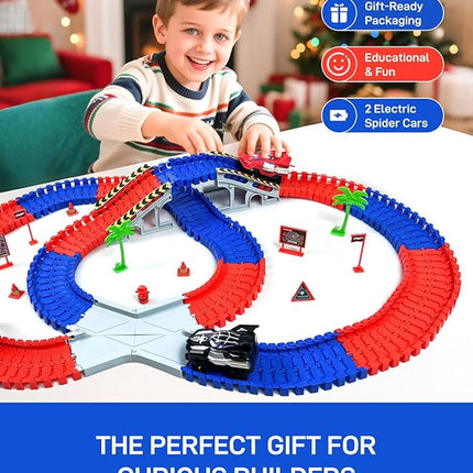 Spider Toys for Ages 5-7, Spider Race Track with 2 pcs Spider Cars Toys for 3 4 5 6 Year old Boys Girls DIY Flexible Tracks Playset Creative STEM Building Car Tracks for Kids Age 3-5 6-8 Birthday Gift