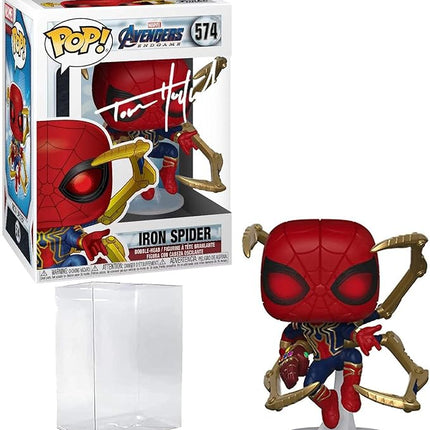 Tom Holland Spiderman Iron Spider #574 Facsimile Signed Reprint Laser Autographed Funko POP! Movies Marvel Endgame Figurine with Protector Case