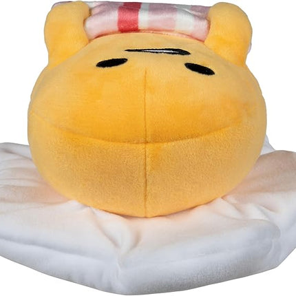 Jazwares Hello Kitty and Friends - 8” Gudetama Squishy Plush with a Bacon Blanket - Officially Licensed Sanrio Product Ages 6+