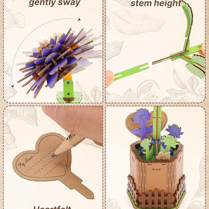 Welsky 3D Dahlia Wooden Puzzles for Adults, DIY Wooden Flower Craft Kit, Artificial Flowers Model Kit to Assemble for Adults.(6.14 * 3.9 * 8.86in 117PCS)