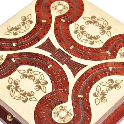 PALM ROYAL HANDICRAFTS 2 Track Wooden Cribbage Board - Two Player Cribbage (60 House) - Alphabet X Track Cribbage Board-2 Decks of Cards and pegs Available (5.5 x 5.5 Inches Small).