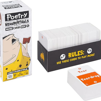 Exploding Kittens Poetry for Neanderthals Expansion Pack 2+ Players - Ages 7+ - 15 Minutes to Play - Original Game Required, 500 Cards - Party Game, Family Game Night, Kid and Adult Card Game