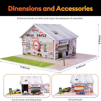 1/64 Diorama,Display Case for Hot Wheels Garage with LED,Storage Case Compatible with Hot Wheels&Matchbox Cars,1/64 Scale Diecast Car Display, Warehouse Scene (NO Cars)