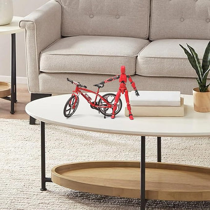 (Assembly Completed) T13 Action Figures, 6.3 Inch Big Dummy 13 Mountain Die-cast Mini Bike Model with Multi-Jointed Movable Lucky 13 Robot Toys Set(Red)