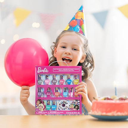 Townley Girl Barbie Movie 18 Piece Set Kids Water-Based Nail Polish Set, Includes Nail Polish, Nail Gems, Nail File for Age 3+, Parties Birthday