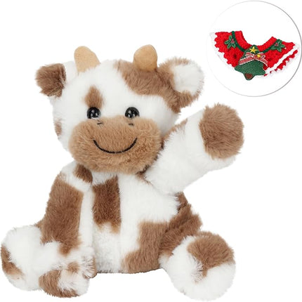 Hopearl Adorable Christmas Plush Cow Toy Floppy Dairy Cattle Soft Stuffed Animal Cute Xmas Gifts for Boys Girls Kids Toddlers, Light Brown, 9''