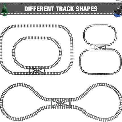 Classic City Train Tracks, 54 Pieces Railroad Track with 32 Curved, 20 Straight and 2 Switch Train Tracks, Train Expansion Accessories Compatible with All Major Train Tracks