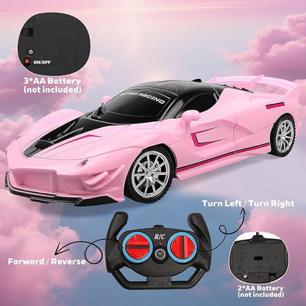 Remote Control Racing Car, 1:18 High Speed RC Cars Toys for Boys Girls, Vehicle Toy with Lights & Controller, Christmas Birthday Gifts for Kids Age 3+ (Pink)