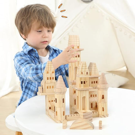 75 Pieces Wooden Castle Blocks Medieval Knights Princesses Wooden Castle Building Blocks Kit for Kids Boys and Girls