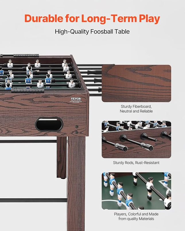 VEVOR Foosball Table 42/48/55 in Foosball Table Indoor Full Size Foosball Tables for Home, Family, and Game Room, Durable Soccer Set, Includes 2/4 Balls, Score Keeper, and 2 Cup Holders