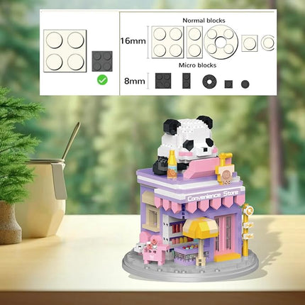 Street View Convenience Store Mini Building Blocks,872 Pieces Cute Panda Animal Micro Building Sets,Simulation Architecture Construction Toy, Creative Gifts for Adults Teens 12+