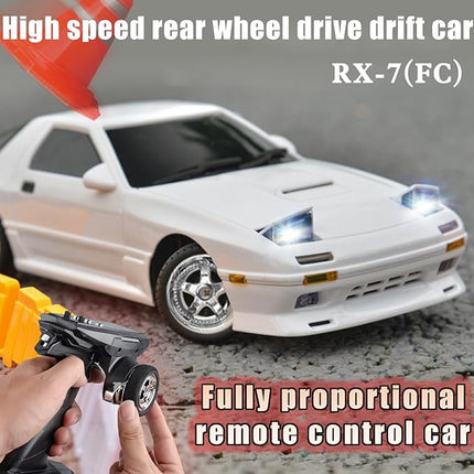 1:18 RX7-FC 3S Model LD1802 RC Drift Car 1/18 2.4G Remote Control on Road ESP Gyroscope LED Mini RC Racing Cars (White)