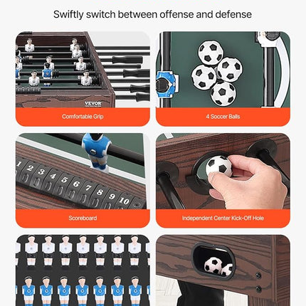 VEVOR Foosball Table 42/48/55 in Foosball Table Indoor Full Size Foosball Tables for Home, Family, and Game Room, Durable Soccer Set, Includes 2/4 Balls, Score Keeper, and 2 Cup Holders