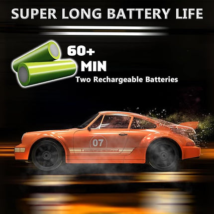 Remote Control Car RC Drift Car 2.4GHz 1:24 4WD 15KM/H High Speed Racing Sport Car with LED Lights Drifting Tire Racing Sport Toy for Adults Boys Girls Kids Gift 2Pcs Rechargeable Batteries