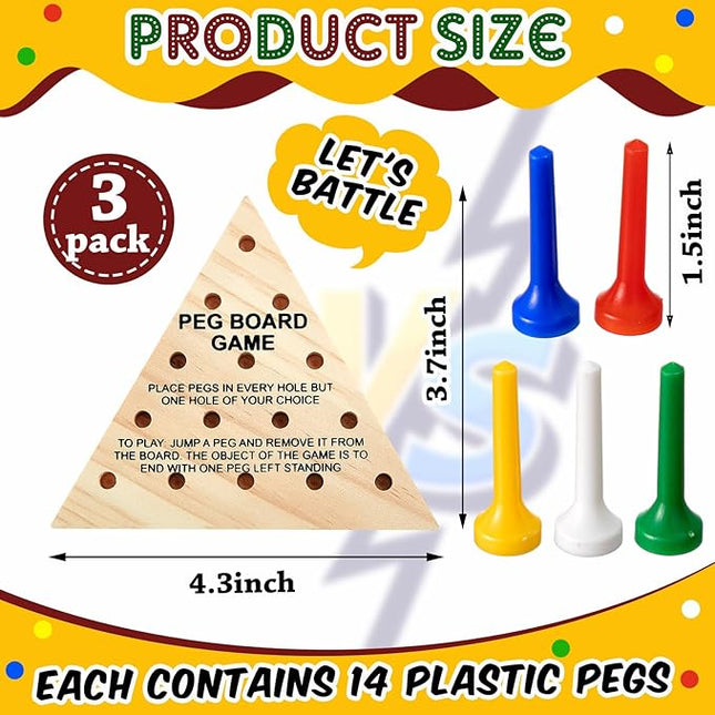 Zhanmai Wooden Triangle Peg Game, 3 Sets, Educational Board Game for Teens and Adults, Travel Size, Strategy Toy, Operation Christmas Toys Fun Learning Puzzles (Colorful)