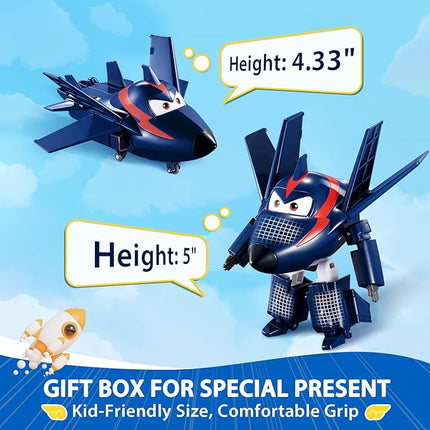 Super Wings Transformable Toys, 5 in Agent Chase Airplane Transforming Figures Toys, 2 in 1 Mode Rescue Bots Action Figure Toys for 3-5 Year Old Boys Girls, Plane Toys for Toddlers Kids Age 3 4 5 6 7