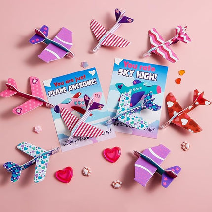JOYIN 28 Valentine's Day Foam Airplanes for Kids, Greeting Cards with Punchline for Kids School Classroom Exchange Prizes Gift Supplies, Planes Party Favor