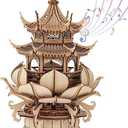 3D Puzzles for Adults, Wooden 3D Puzzle Model Lotus Pavilion Music Box Toys Building Kits, DIY Wood Crafts Cool Toy Hobbies for Men Women, Creative Assembly Gifts