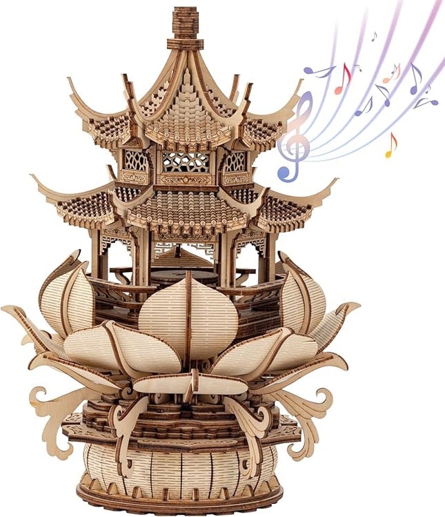 3D Puzzles for Adults, Wooden 3D Puzzle Model Lotus Pavilion Music Box Toys Building Kits, DIY Wood Crafts Cool Toy Hobbies for Men Women, Creative Assembly Gifts