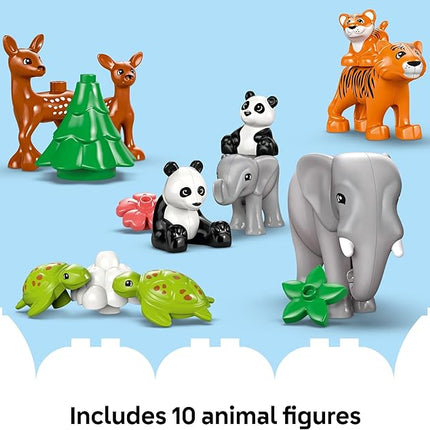 LEGO DUPLO Town 3 in 1 Wild Animal Families Building Toy Playset - Preschool Learning and Educational Animal Toy for Toddlers, Boys and Girls, Ages 2+ - with 10 Animal Figures - Baby Gift Idea - 10446