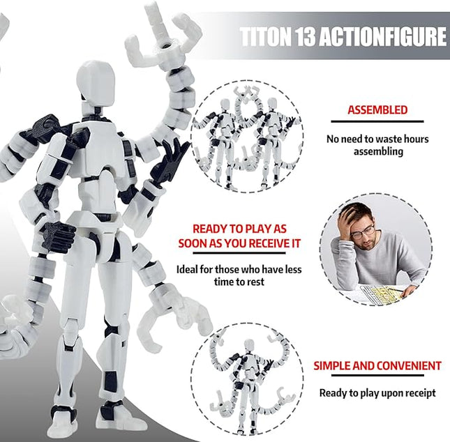 Already Assembled T13 Action Figure Accessories,T13 Multi-Jointed Movable,for Collectors Desktop Decorations t-13 Movability 3D Printed Toys (White, 5.5inch)