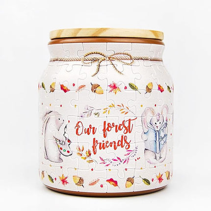 Pintoo 3D Puzzle Jar 96 Plastic Pieces for Adults - Rabbit and Squirrel - Use Includes Divider as Pen and Utensils Holder with Wooden Lid for Kitchen Dining Study Living Room Large [BB1002]