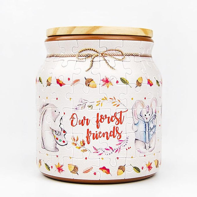 Pintoo 3D Puzzle Jar 96 Plastic Pieces for Adults - Rabbit and Squirrel - Use Includes Divider as Pen and Utensils Holder with Wooden Lid for Kitchen Dining Study Living Room Large [BB1002]