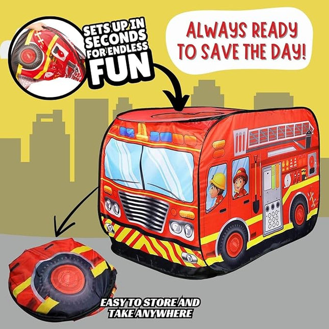 Pop Up Play Tent for Kids - My First Foldable Indoor & Outdoor Playhouse Vehicle Toys for Toddlers, Boys and Girls (Fire Truck)