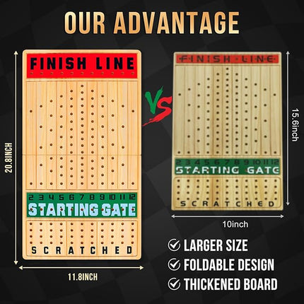 Large 21 Inches Horse Race Board Game, Horse Racing Games with Cards and Dice & 11 Luxury Metal Horses, Thickened Wood Chessboard, Classic Wooden Table Top Board Games for Adults and Family