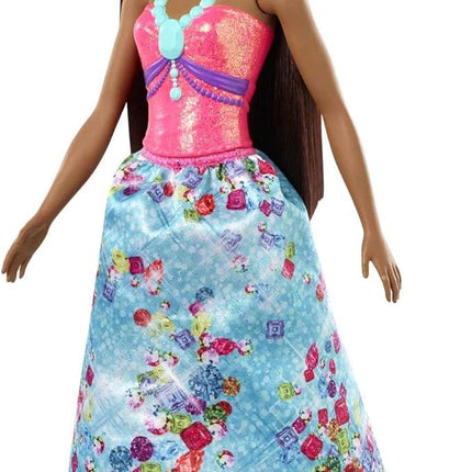 Barbie Dreamtopia Royal Fashion Doll & Accessory, Brunette with Pink Hairstreak Wearing Removable Blue Skirt & Headband