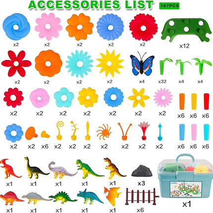 Toys Gifts for Toddlers Boys Girls Age 3 4 5 6,167 PCS Dinosaur Flower Garden Building Blocks,STEM Fine Motor Skill Stacking Games,Christmas First 1st Birthday Gifts for Preschool Kids 3+ Years Old