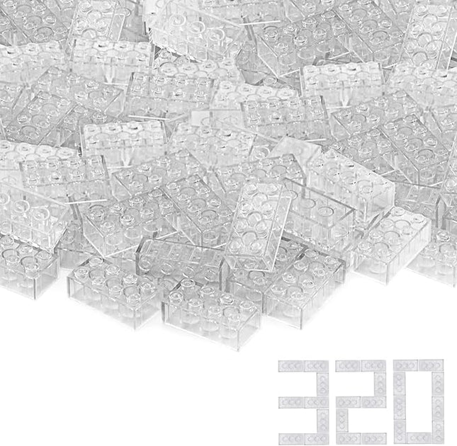 Feleph 2x4 Bricks x320 Pieces Transparent Clear Parts Classic Building Kit Creative Play Set Blocks Toy Basic Accessories Compatible with 3001 Major Brands (Trans-Clear)