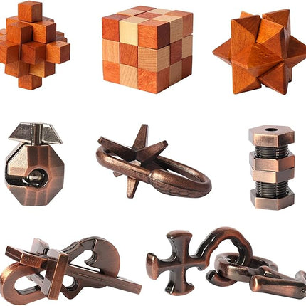 8pcs Puzzles Toys Wooden and Metal Brain Teaser Puzzles Game for Adults Kids Unlock Interlocking Puzzle IQ Education Puzzle Gift