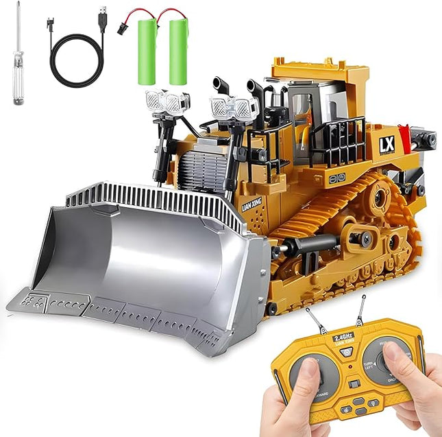 1:20 Scale RC Construction Vehicles - 2.4GHz Remote Control Tractor Toy with LED Lights, Liftable Alloy Bucket & Realistic Sound Effects, Suitable for Children Aged 6 7 8 9 10-12 as Gifts