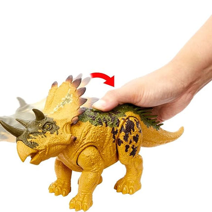 Mattel Jurassic World Wild Roar Dinosaur Toy with Sound & Attack Move, Regaliceratops Posable Action Figure Includes Digital Play, 11 inches Long