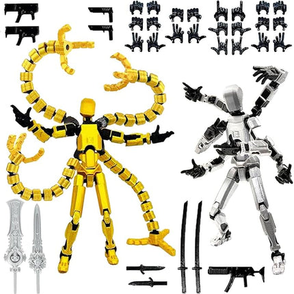T13 3D Action Figure Set (Assembly Completed) 2 Pcs, 3D Printed Multi-Jointed, Titan 13 Action Figures, Multi-Articular Lucky Mobile Robot Nova,Desktop Decorations for Game Lovers Toys (Gold Sliver)