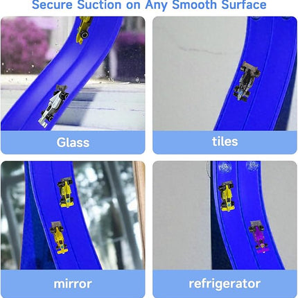 Flexible Race Car Track for Kids, 16.5 Ft Long Bendable Racetrack with Suction Cups, Compatible with Hot Wheels and 1:64 Diecast Cars, Portable Montessori STEM Toy for Boys & Girls (Racing Blue)