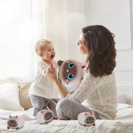 Siamese Cat Plush Stuffed Animals with 4 Kitties Plushies,16" Soft Jumbo Pillow Gifts for Kids Him Her Girlfriend Boyfriend