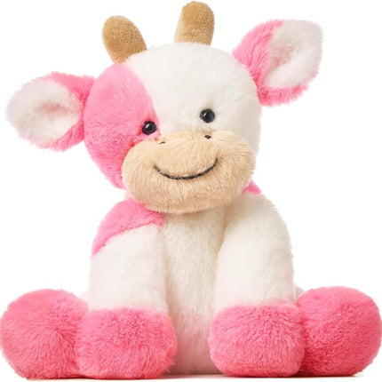 Hopearl Adorable Plush Cow Toy Floppy Dairy Cattle Soft Stuffed Animal Cute Birthday Gifts for Boys Girls Kids Toddlers, Strawberry Pink, 9''