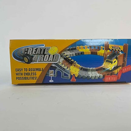 Construction Race Tracks Set, Flexible Train Tracks w/ 2 Electric Construction Race Vehicles w/Lights, STEM Engineering Race Track Toys with Dump Truck, Crane Assort Acessories for Boys Girls