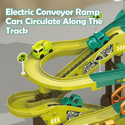 Toy Car Ramp Track, Adventure Railcar Colorful Vehicles Construction Play Set with 8 Cars Track Gifts for Kids 3+